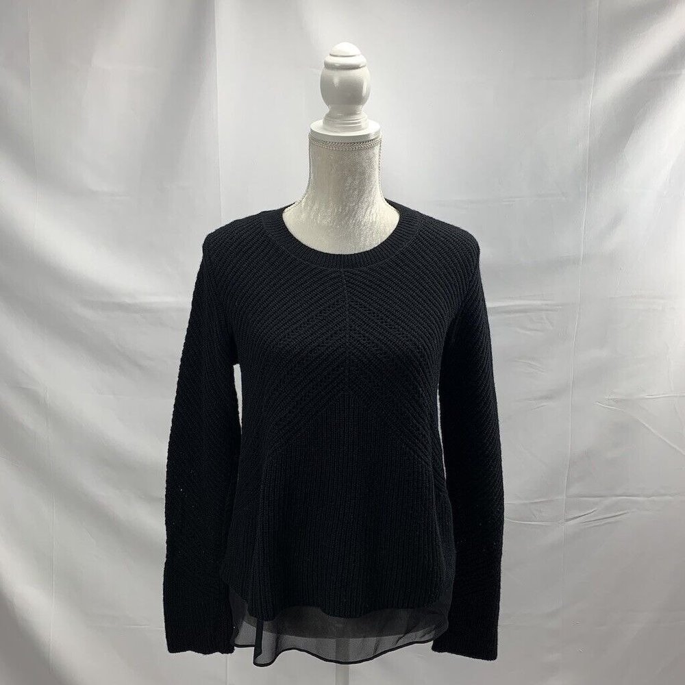 Lucky Brand Women's Sweater Mixed Media Chiffon Cashmere Blend‎ Crewneck Size L
